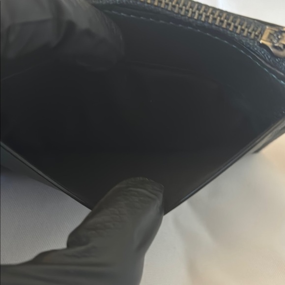 Coach Zip Card Case Wallet Two-Tone Colorblock Calf Leather Black/Olive Green OS - Picture 11 of 12